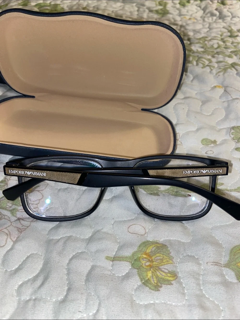 Emporio Armani Black & Gold Logo Rectangle Glasses
